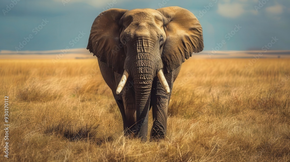 Naklejka premium majestic elephant portrait captured in stunning detail showcasing the beauty and intelligence of this iconic animal