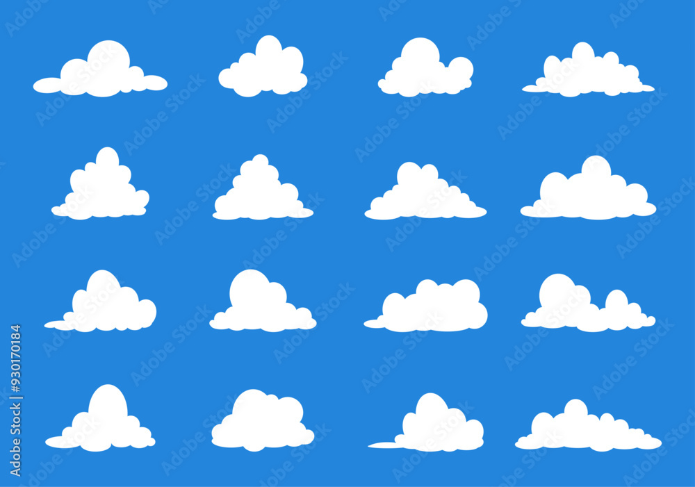 Set of clouds in flat style. Vector illustration. Retro elements and shapes. Clouds, sky, air, heaven for children and kids. Fluffy stickers. Isolated. Icons. Speech bubbles. Waves pack. 90s Set of clouds in flat style. Vector illustration. Retro elements and shapes. Clouds, sky, air, heaven for children and kids. Fluffy stickers. Isolated. Icons. Speech bubbles. Waves pack. 90s