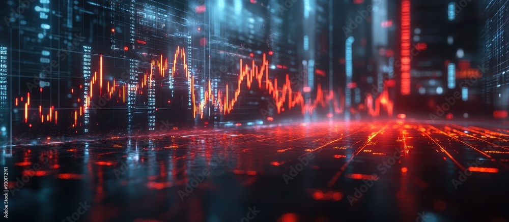 Futuristic Digital Financial Data Visualization with Red and Blue Graphs in a High-Tech Environment Futuristic Digital Financial Data Visualization with Red and Blue Graphs in a High-Tech Environment