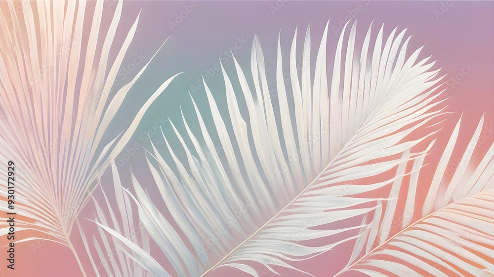 Fototapeta premium Aesthetic white palm leaves on pastel background. Palm leaf pattern on pink background 