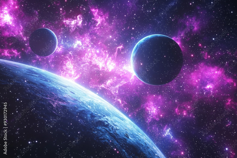 Obraz premium Space cosmic illustration with planets scene created with Generative AI