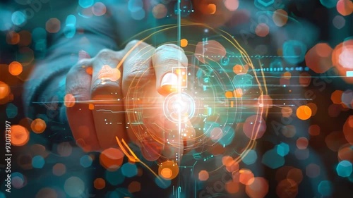 Unlocking the Future: A hand reaches out to touch a glowing orb, representing the potential of technology and innovation, in a futuristic and abstract setting. The image evokes a sense of discovery, p