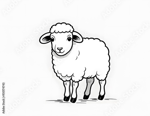 Drawing of a cute sheep, for coloring for example.