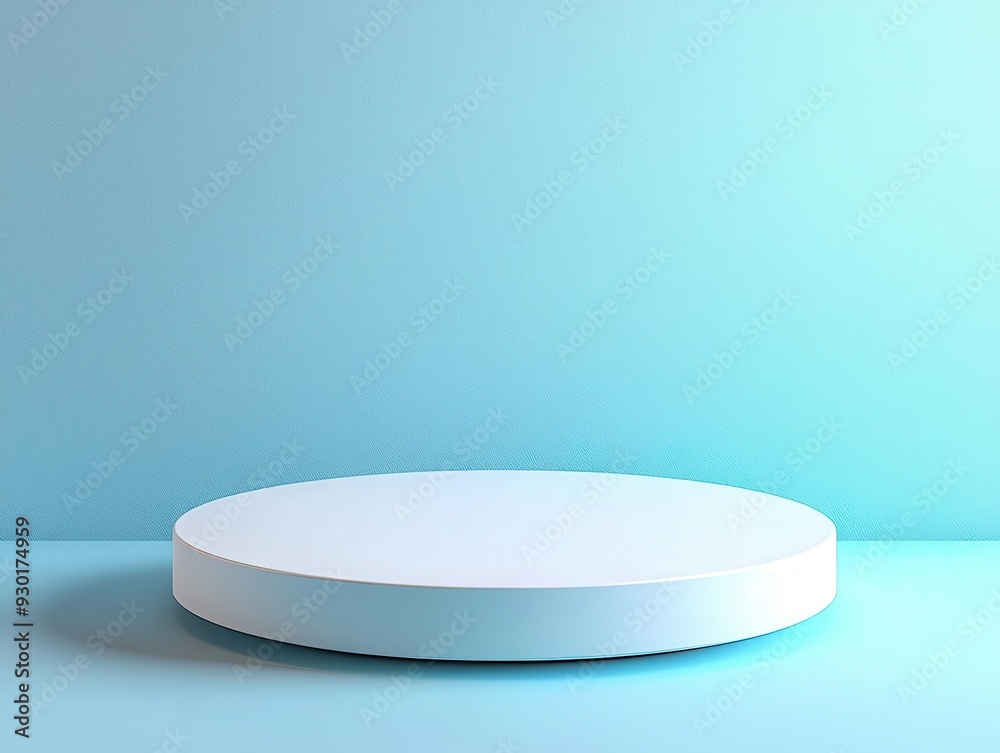 A minimalist circular pedestal against a soft blue background, ideal for showcasing products or artistic displays. A minimalist circular pedestal against a soft blue background, ideal for showcasing products or artistic displays.