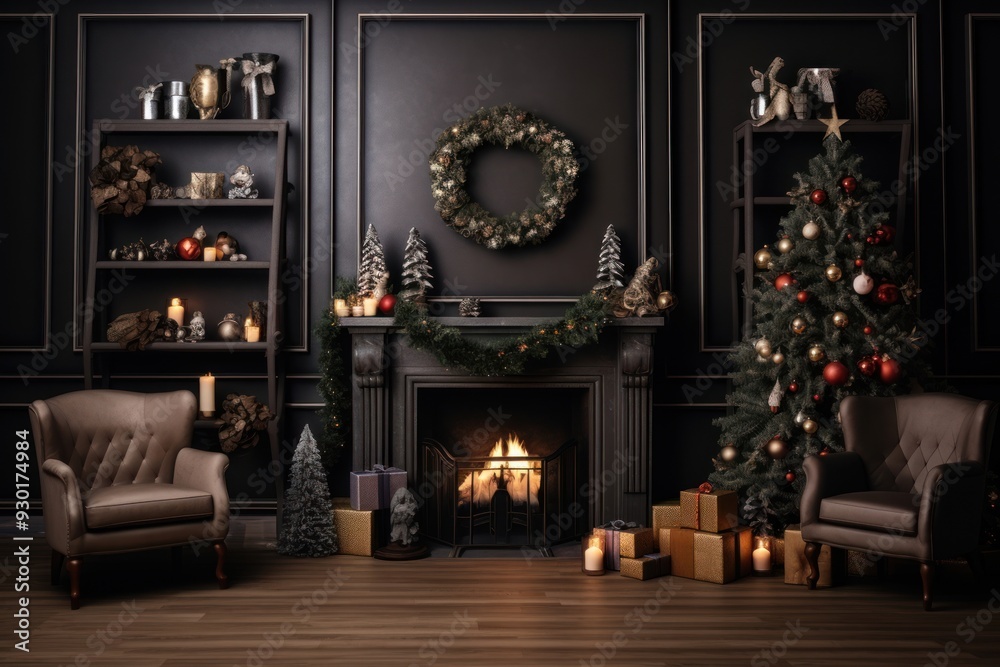 Fototapeta premium Christmas living room backdrop.