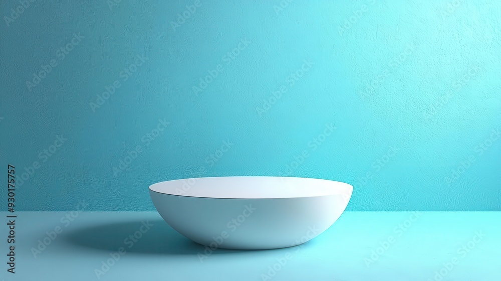 Minimalist white bowl on a bright aqua background, perfect for modern design projects and culinary presentations. Minimalist white bowl on a bright aqua background, perfect for modern design projects and culinary presentations.
