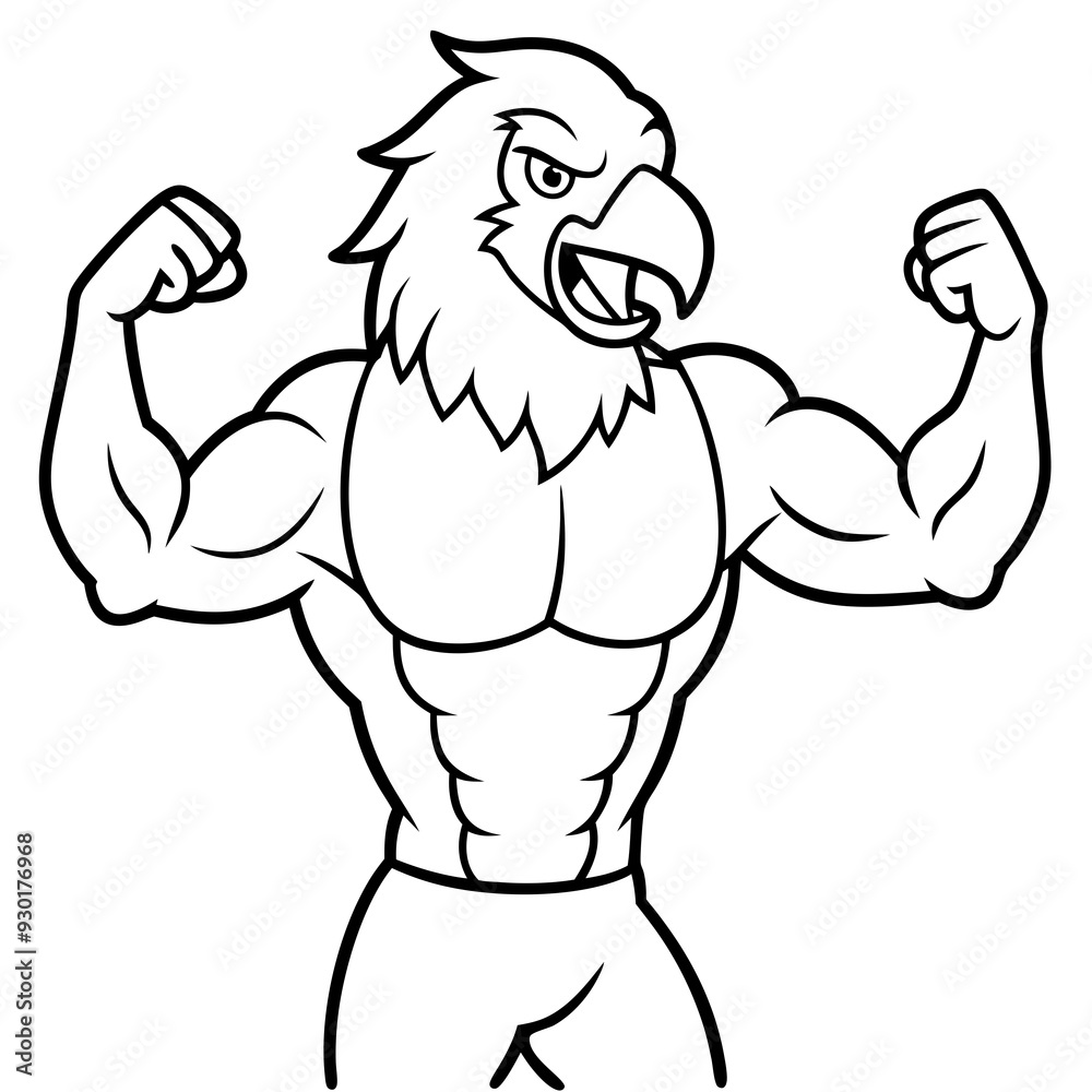 A ferocious angry eagle athlete posing line art vector illustration A ferocious angry eagle athlete posing line art vector illustration