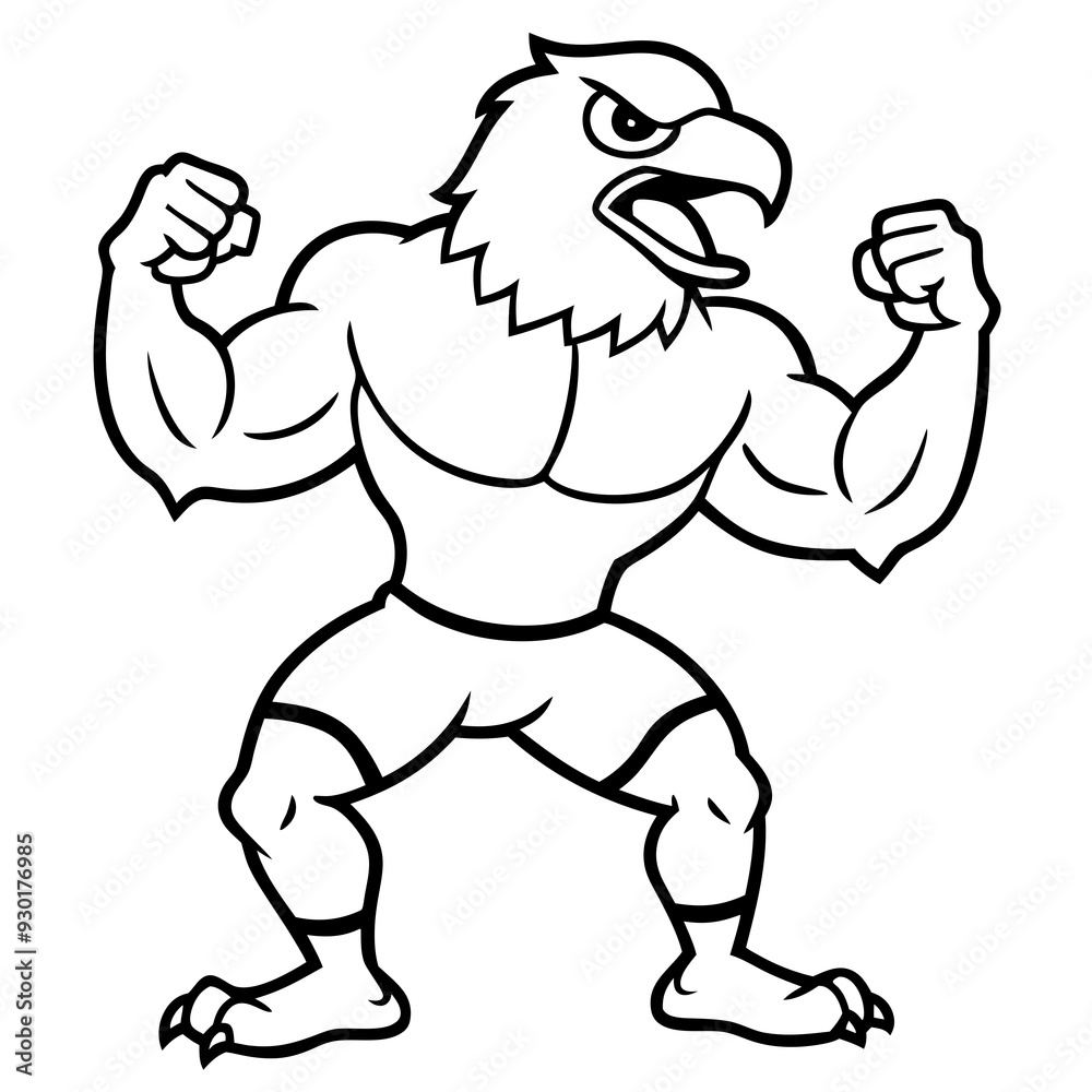 Fototapeta premium A ferocious angry eagle athlete posing line art vector illustration