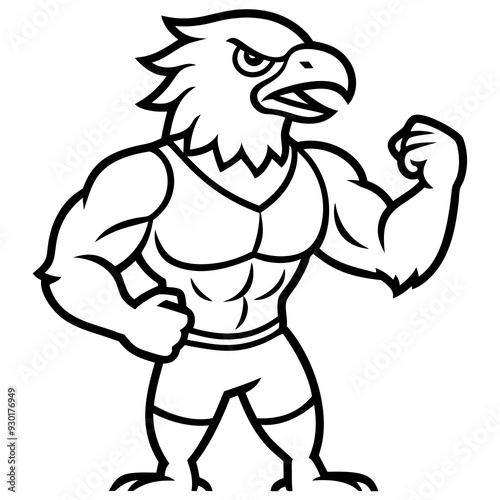 A ferocious angry eagle athlete posing line art vector illustration