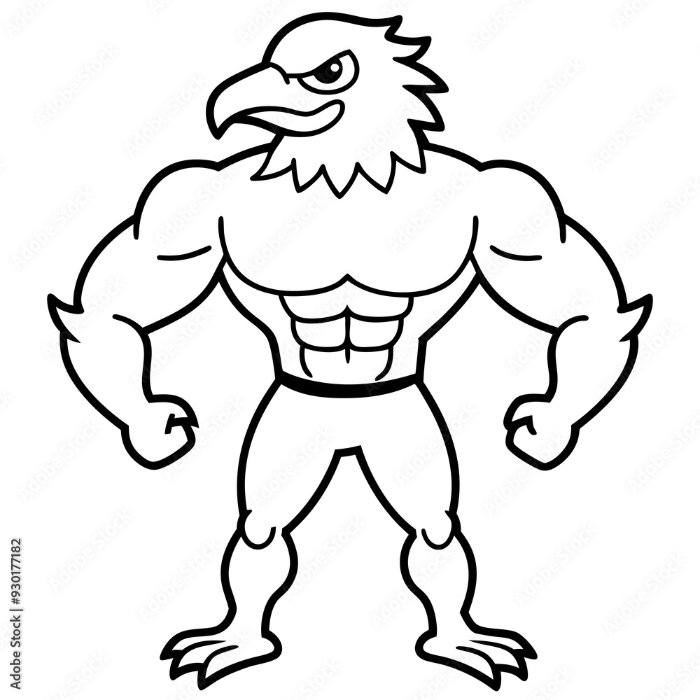 A ferocious angry eagle athlete posing line art vector illustration A ferocious angry eagle athlete posing line art vector illustration