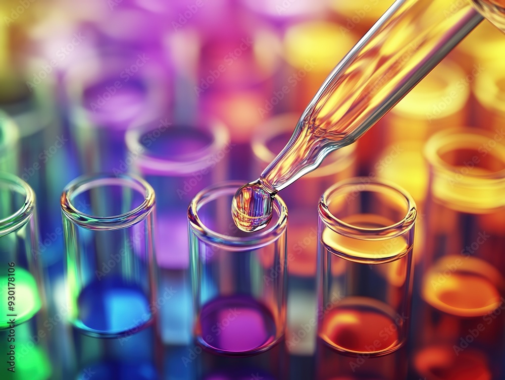 Stunning Macro Close-up of Colorful Liquids in Test Tubes and Pipette, Exuding Scientific Vitality and Contrasting Light with Dark Abstract Background Stunning Macro Close-up of Colorful Liquids in Test Tubes and Pipette, Exuding Scientific Vitality and Contrasting Light with Dark Abstract Background
