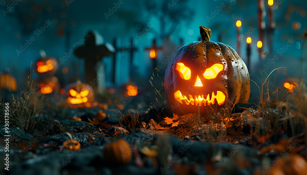 pumpkins in graveyard in the spooky night pumpkins in graveyard in the spooky night