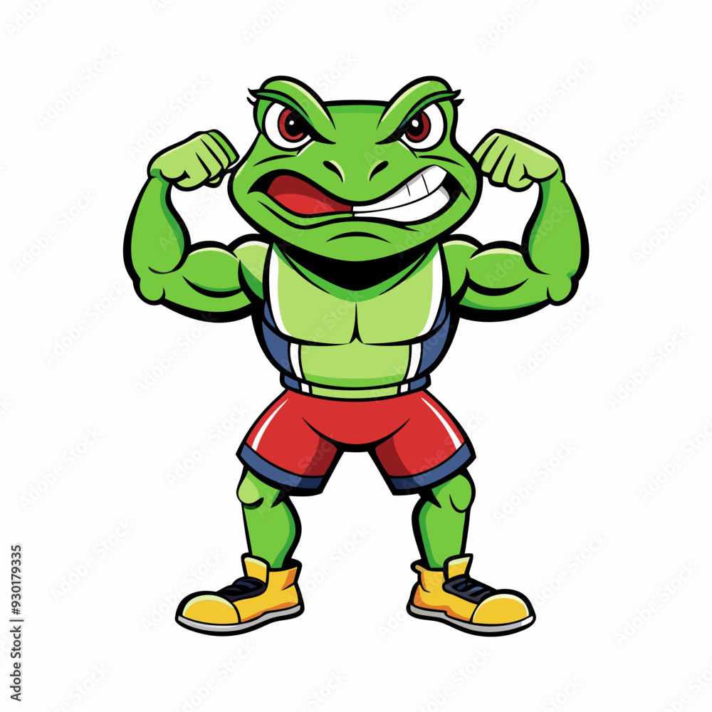 Fototapeta premium A ferocious angry frog athlete posing art vector illustration