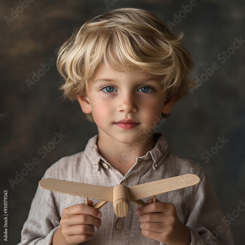 little boy with a airplane toy
