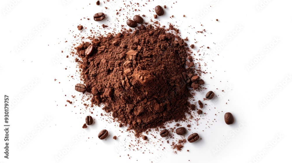 Coffee or chocolate powder on white background png transparent. hyper realistic Coffee or chocolate powder on white background png transparent. hyper realistic