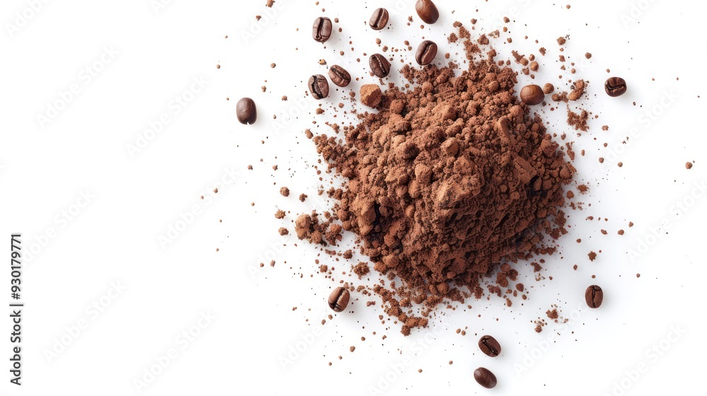 Coffee or chocolate powder on white background png transparent. hyper realistic Coffee or chocolate powder on white background png transparent. hyper realistic