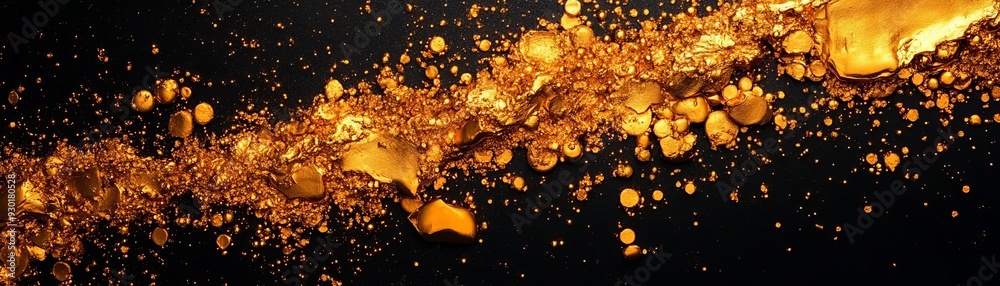 Fototapeta premium A captivating splash of gold liquid against a dark background, showcasing dynamic movement and vibrant texture.