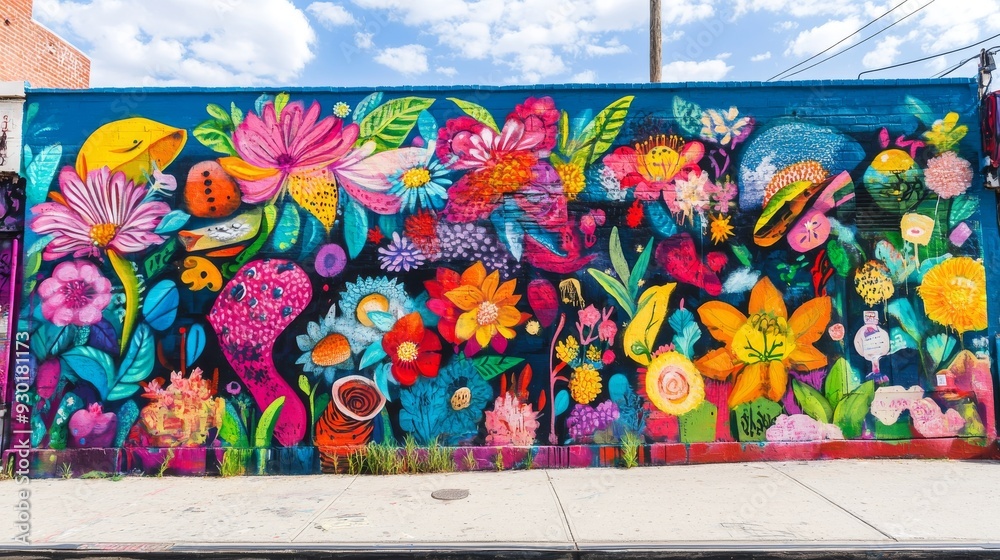 Fototapeta premium NEW YORK - JUNE 6, 2015: Mural art at East Williamsburg in Brooklyn.Outdoor art gallery known as the Bushwick Collective has most diverse collection of street art in Brooklyn 