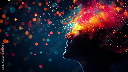 Wallpaper Mural A vibrant silhouette of a head filled with colorful cosmic swirls, symbolizing creativity and imagination in the universe. Torontodigital.ca