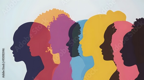 Colorful silhouettes of women in profile.