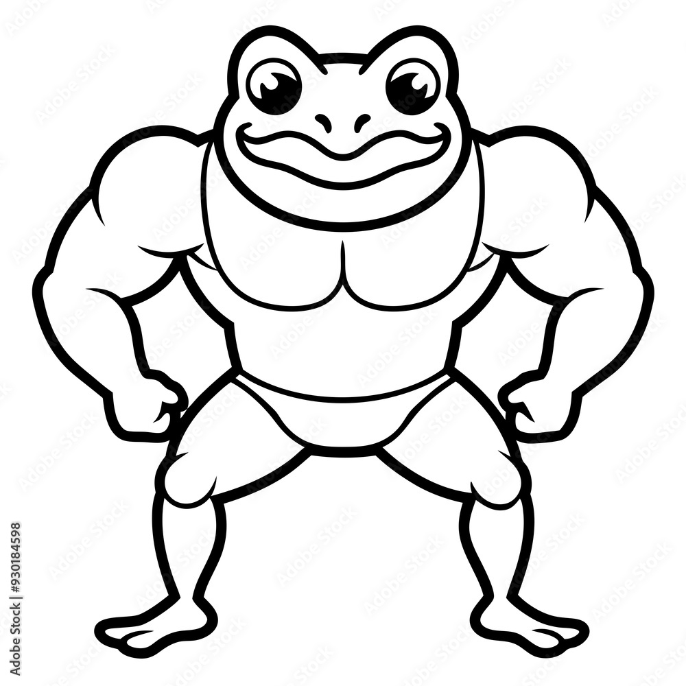 Fototapeta premium A ferocious angry frog athlete posing line art vector illustration