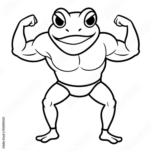 A ferocious angry frog athlete posing line art vector illustration