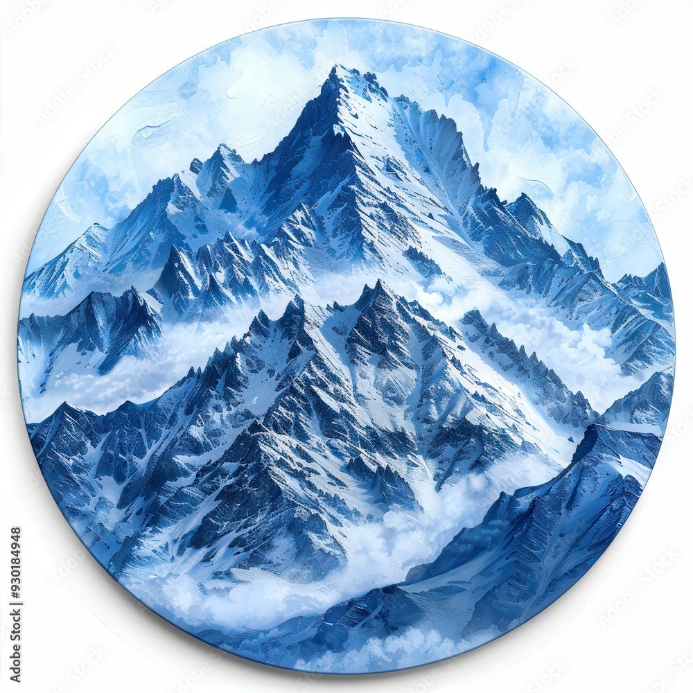 Obraz premium Majestic snow-covered peaks rise under a serene blue sky at dawn in a tranquil mountain landscape