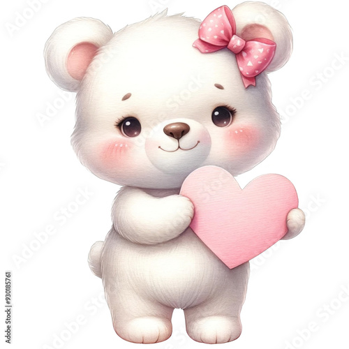 A teddy bear with heart shaped paper for text isolated 