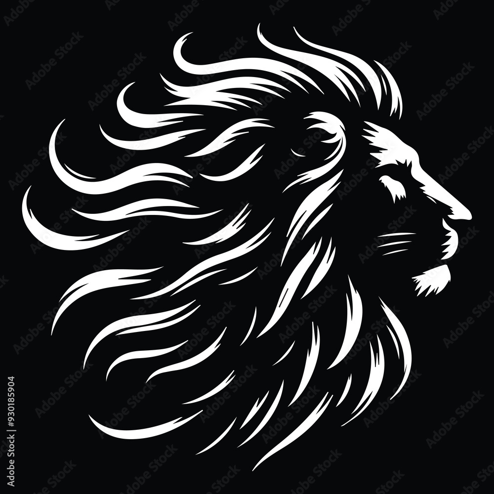 Majestic Lion Silhouette | Black and White Stylized Animal Art & Illustration | High-Contrast Vector Art of a Regal Lion with Flowing Mane - Perfect for T-Shirts, Posters, and Digital Art Projects Majestic Lion Silhouette | Black and White Stylized Animal Art & Illustration | High-Contrast Vector Art of a Regal Lion with Flowing Mane - Perfect for T-Shirts, Posters, and Digital Art Projects