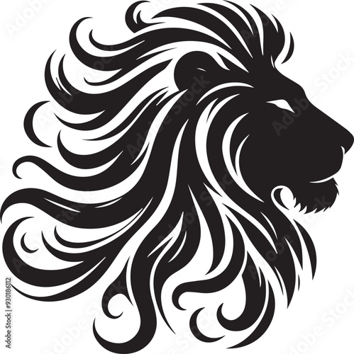 Wallpaper Mural Majestic Lion Silhouette | Black and White Stylized Animal Art & Illustration | High-Contrast Vector Art of a Regal Lion with Flowing Mane - Perfect for T-Shirts, Posters, and Digital Art Projects Torontodigital.ca