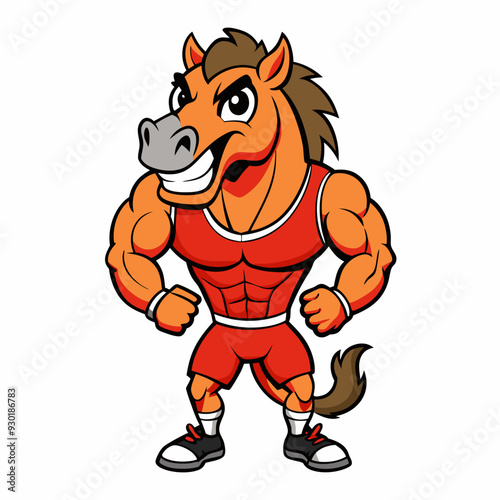 A ferocious angry horse athlete posing art vector illustration