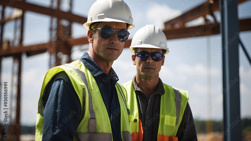Professional engineers waring helmet and working on a site, world engineers day Professional engineers waring helmet and working on a site, world engineers day