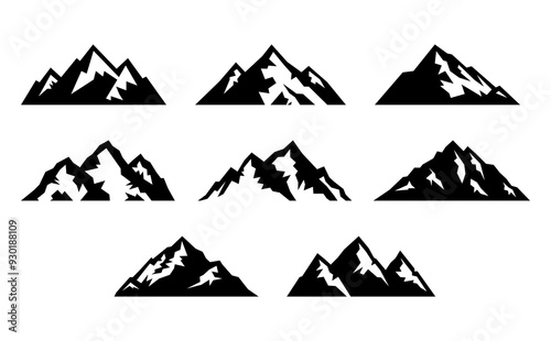 Mountain, rock, hill, peak logos set. Isolated modern Mountain illustration.	
