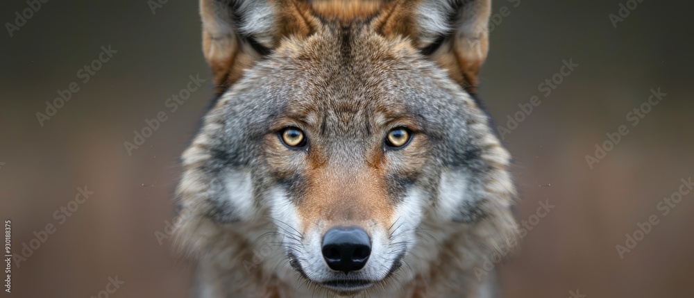 Fototapeta premium A tight shot of a wolf's face with a blurred background