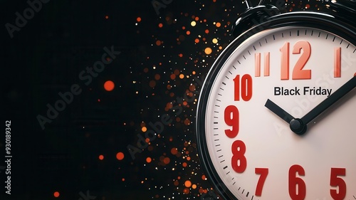 A close-up of a clock featuring a 'Black Friday' theme, emphasizing the urgency of shopping deals and time-limited offers., Black Friday 3D illustration photo