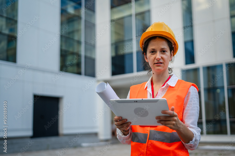 architect woman female construction engineer stand outdoors architect woman female construction engineer stand outdoors