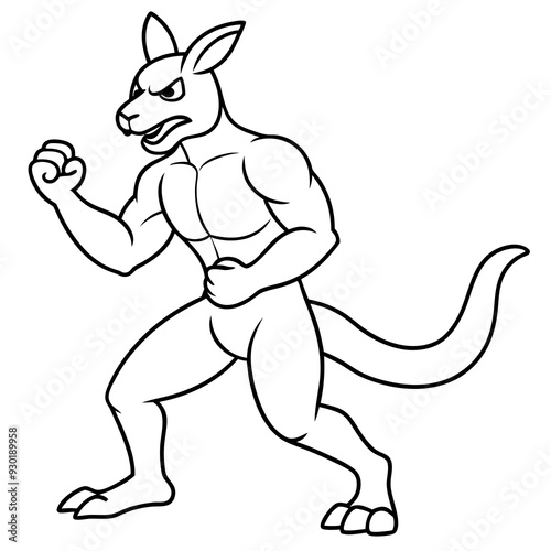 A ferocious angry kangaroo athlete posing line art vector illustration