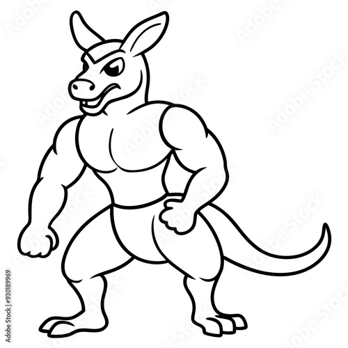 A ferocious angry kangaroo athlete posing line art vector illustration