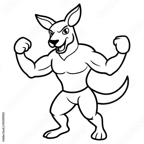 A ferocious angry kangaroo athlete posing line art vector illustration