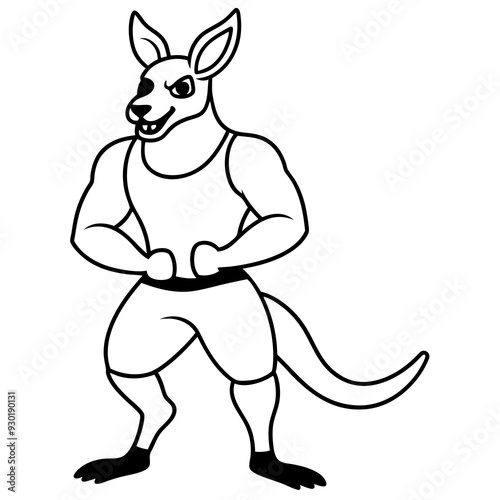 A ferocious angry kangaroo athlete posing line art vector illustration