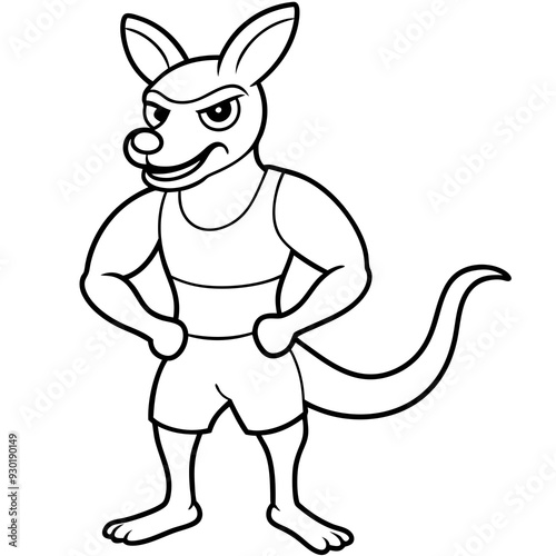 A ferocious angry kangaroo athlete posing line art vector illustration