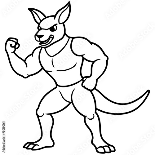 A ferocious angry kangaroo athlete posing line art vector illustration