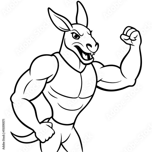 A ferocious angry kangaroo athlete posing line art vector illustration