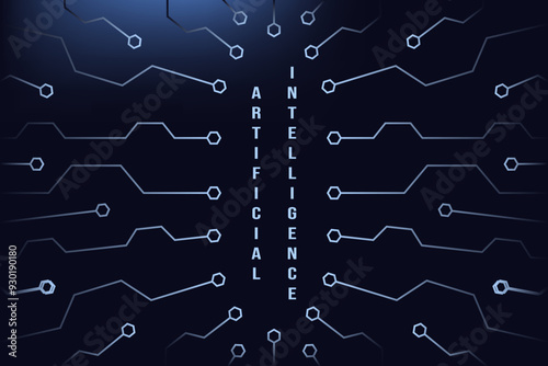 Artificial intelligence background with Circuit. Minimal style Digital Technology background template design. Vector aesthetic web discord banner. EPS 10