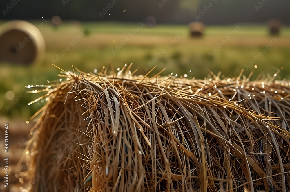 Sunlit Hay Bales on Tranquil Farm with Rustic Charm Sunlit Hay Bales on Tranquil Farm with Rustic Charm