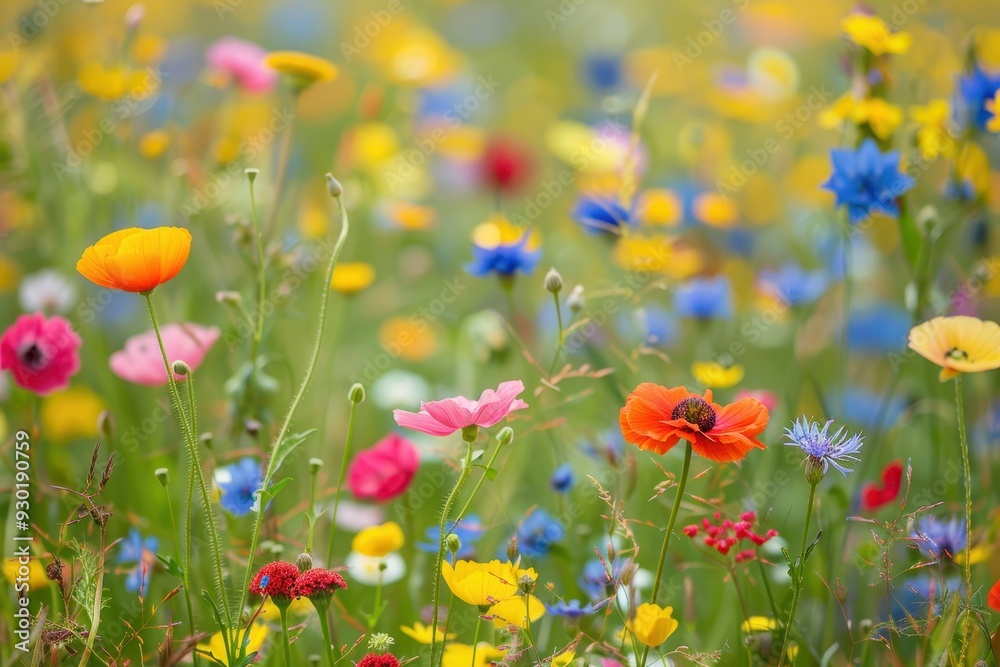 A field of wildflowers in full bloom, with a mix of colors and types creating a vibrant, natural tapestry A field of wildflowers in full bloom, with a mix of colors and types creating a vibrant, natural tapestry