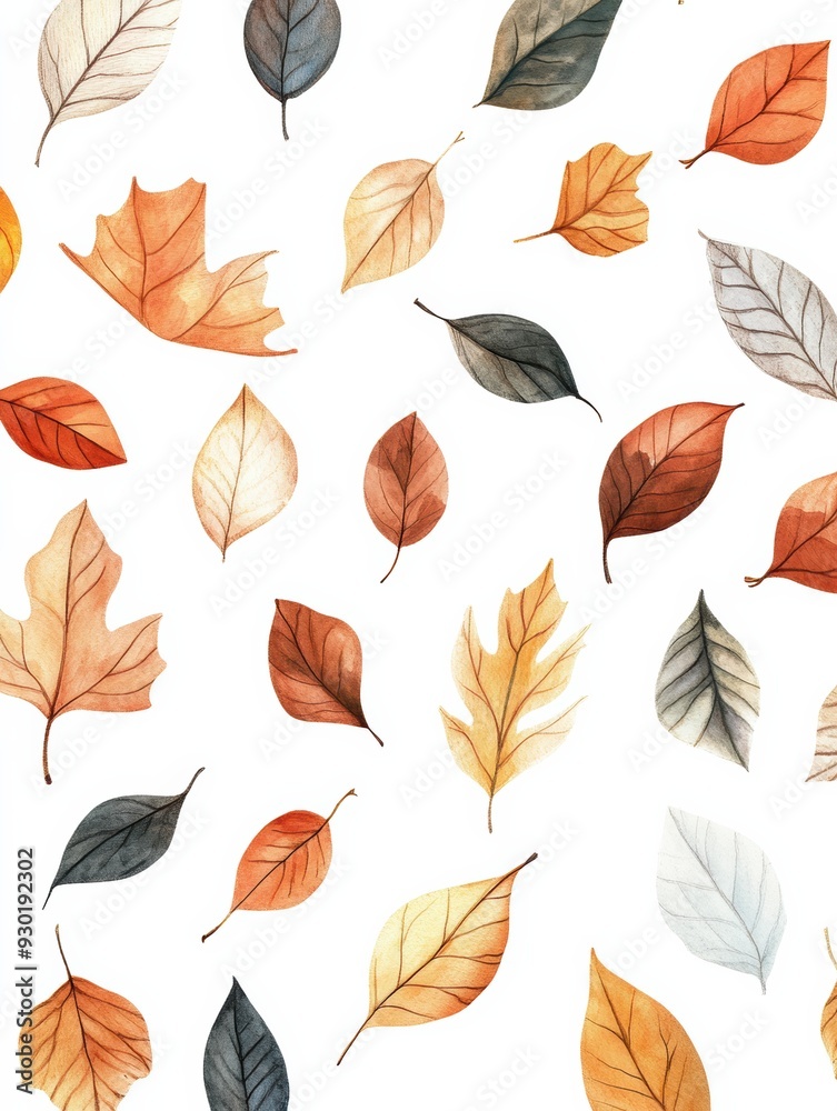 background print of painted autumn leaves, mockup. autumn time background