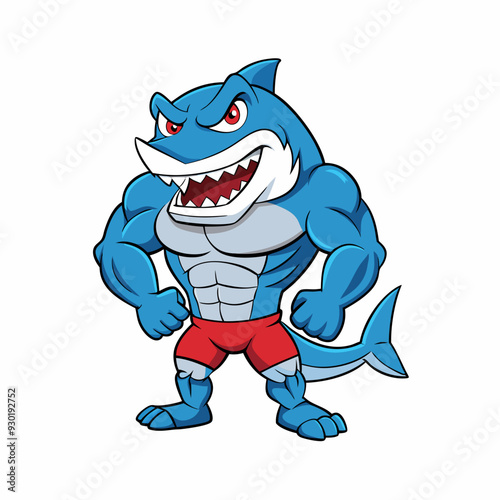 A ferocious angry Shark athlete posing art vector illustration
