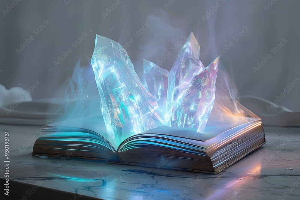 Fototapeta premium A floating holographic book, with pages made of light and shifting colors. 