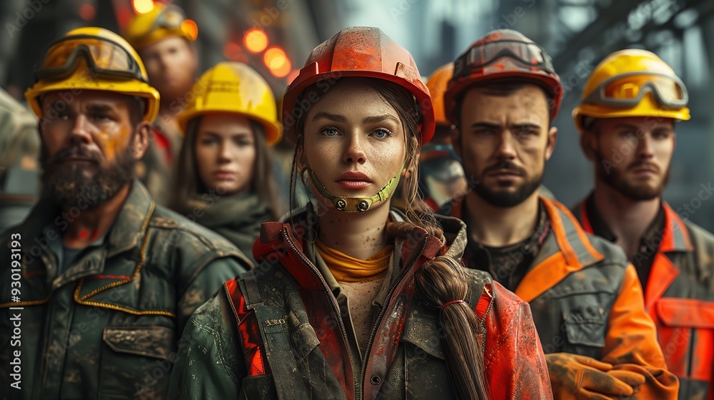 Digital Artwork of Industrial Workers Men and Women Digital Artwork of Industrial Workers Men and Women
